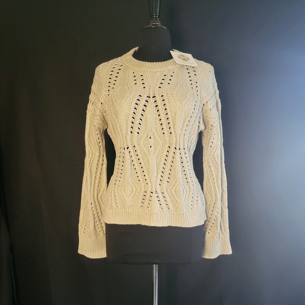 Marie Oliver NWT Metallic knit Diamond crew neck Pullover small 70% cotton small